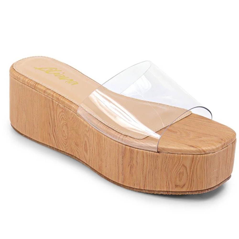 Women's Tan Platform Slide Sandals